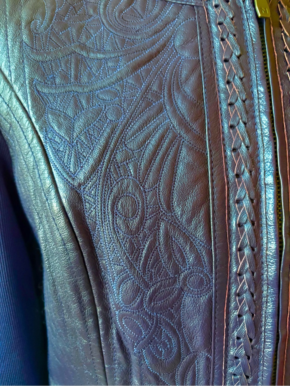 Peter Nygard Purple  Leather and knit Jacket Sz M - Picture 6 of 8
